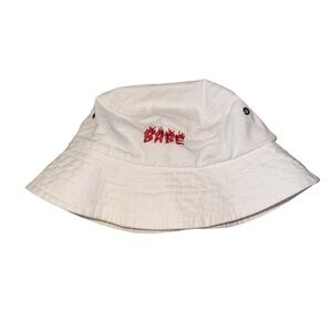 White Bucket Hat with Red Babe Embroidery
